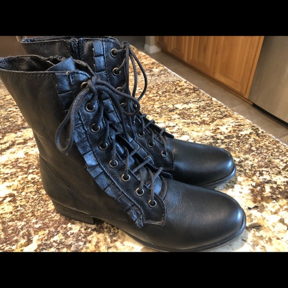 Betsey Johnson Shoes - BETSEY JOHNSON Black Leather Lace Up Ruffle Boots!